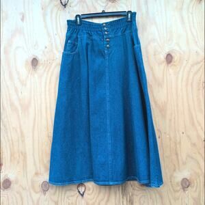 Vintage Sasson Fit & Flare Prairie Gypsy Western Midi Denim Skirt Women's 12